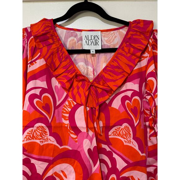 Alden Adair Jean Top Lovers Lane Size Medium NWT Red Pink Romantic Blouse - Picture 4 of 14